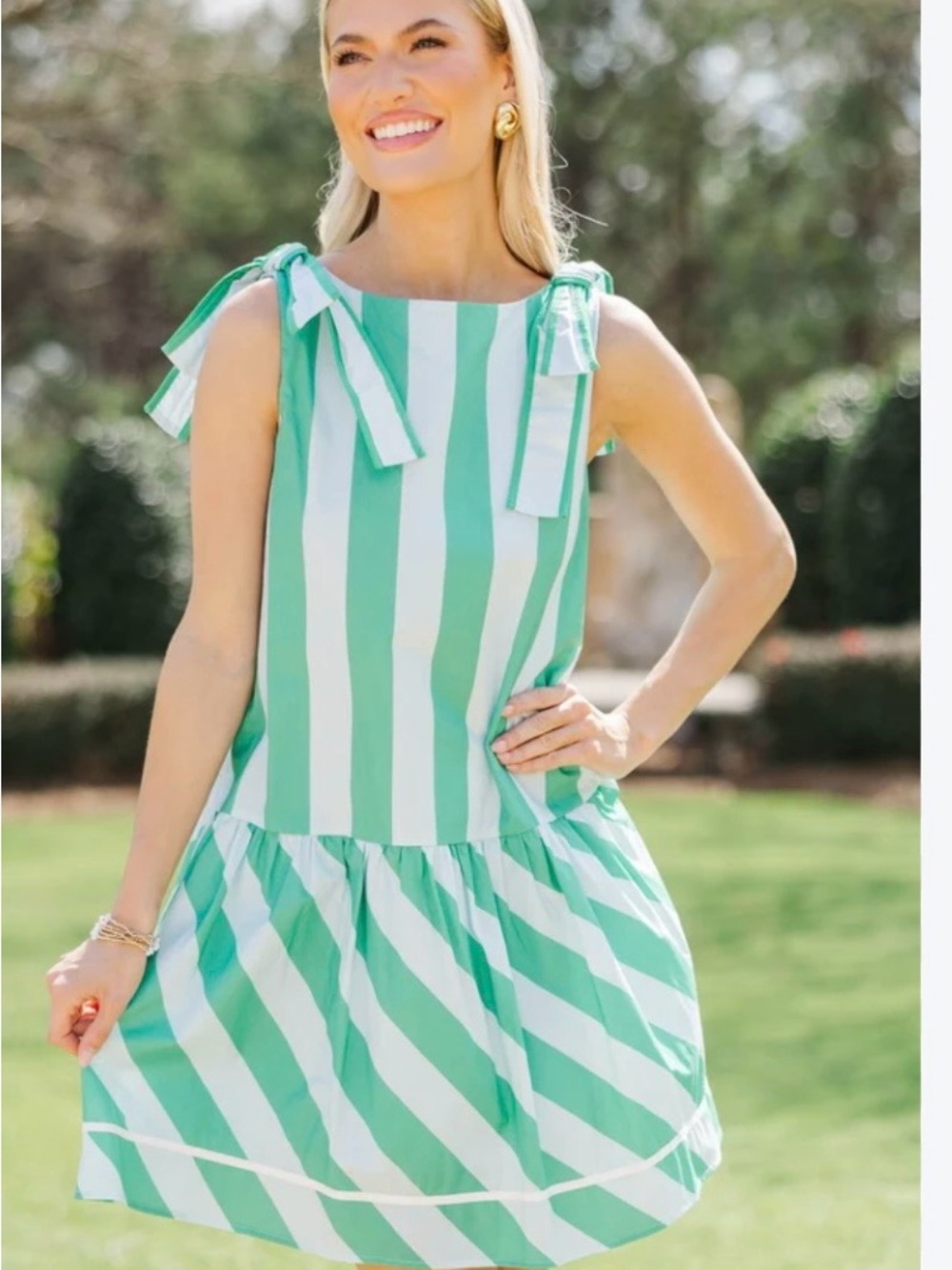 Shop the Mint Striped Tie-Shoulder Midi Dress in Mint and Baby Blue